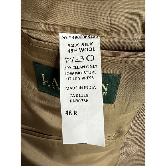 Ralph Lauren Men's 48L Big&Tall $350 Wool Silk Blazer 2 Button Jacket Tan Brown - Picture 9 of 10